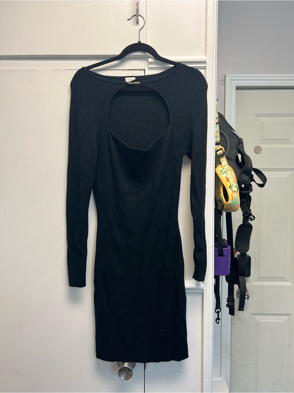 Abercrombie & Fitch Black Ribbed Long-Sleeve Cutout Bodycon Dress